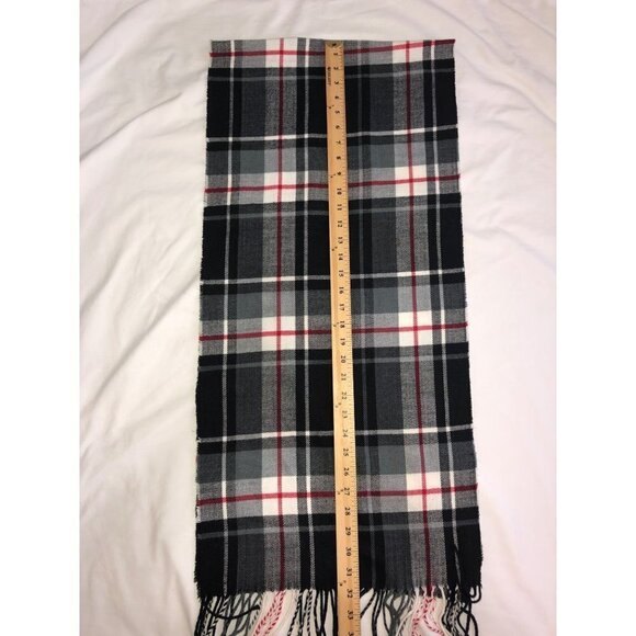 Lands End Scarf Plaid Soft Black White Red Fringe Winter Fall Unisex - Picture 6 of 6